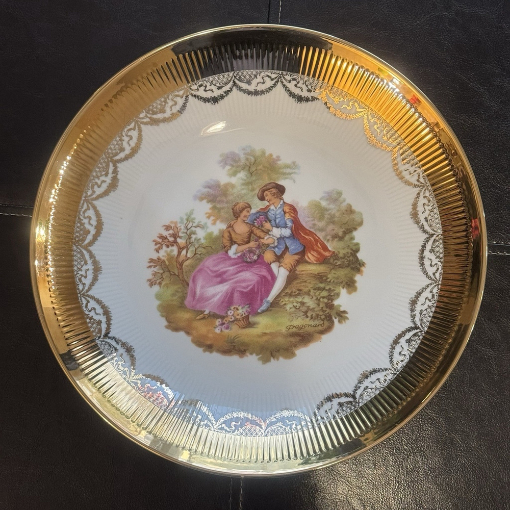 Vtg JWK Bavaria W.Germany 11.25”Fragonard Love Story Gold Edge Decoration Plate - Picture 5 of 14